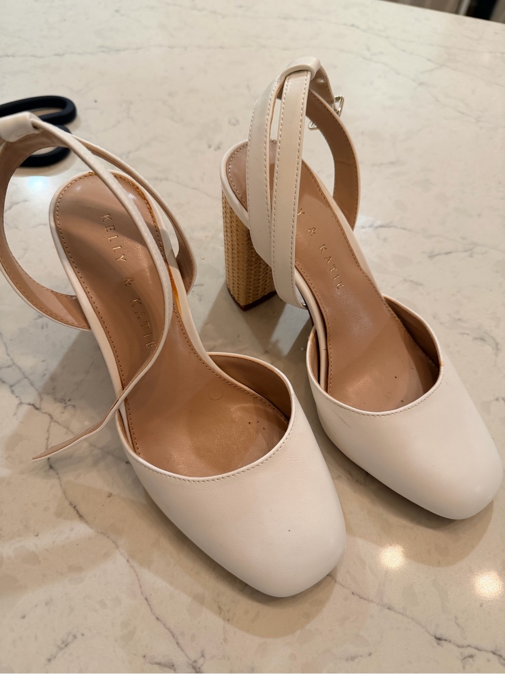Kelly & Katie Cream Slingback Block Heel Pumps
